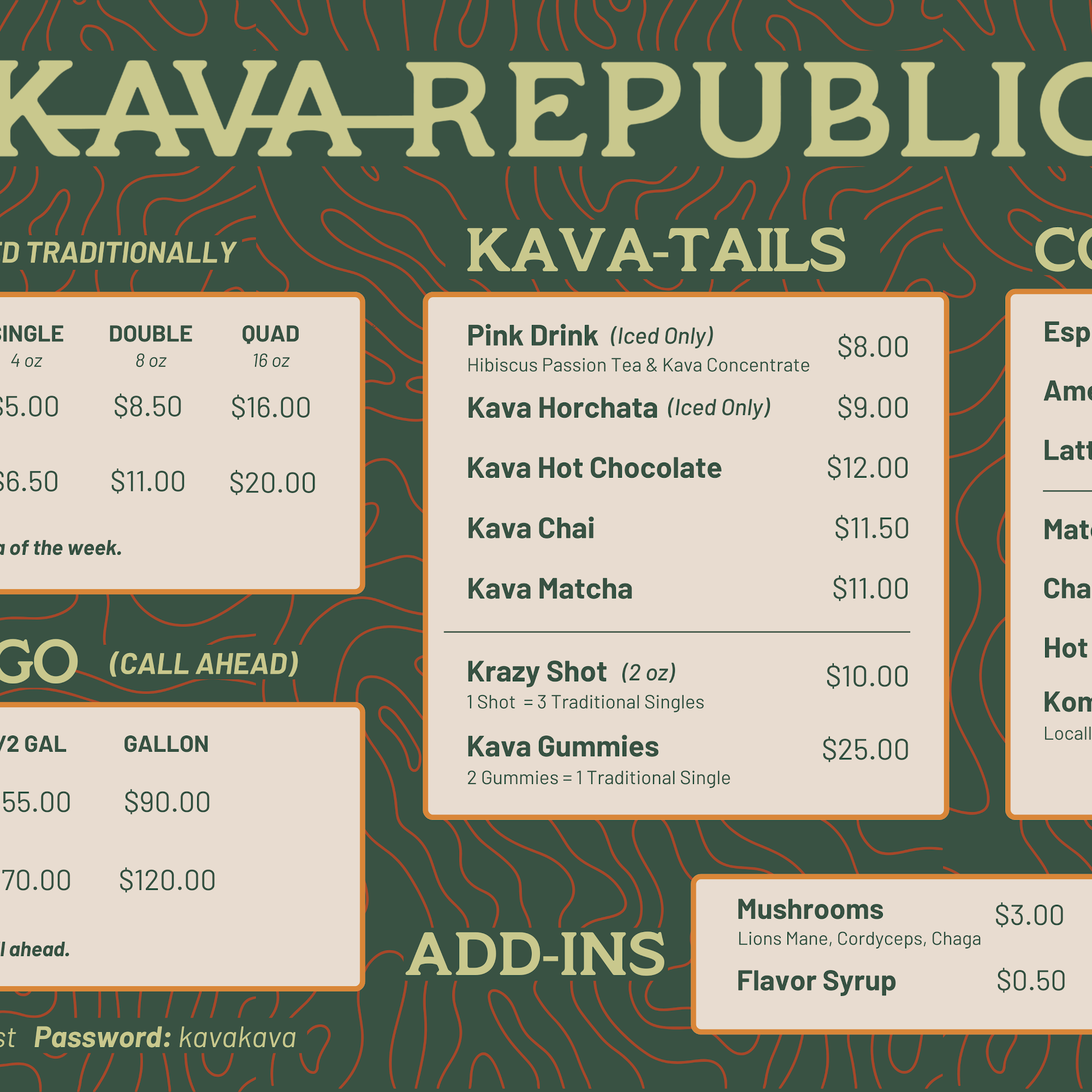 Kava Republic Menu