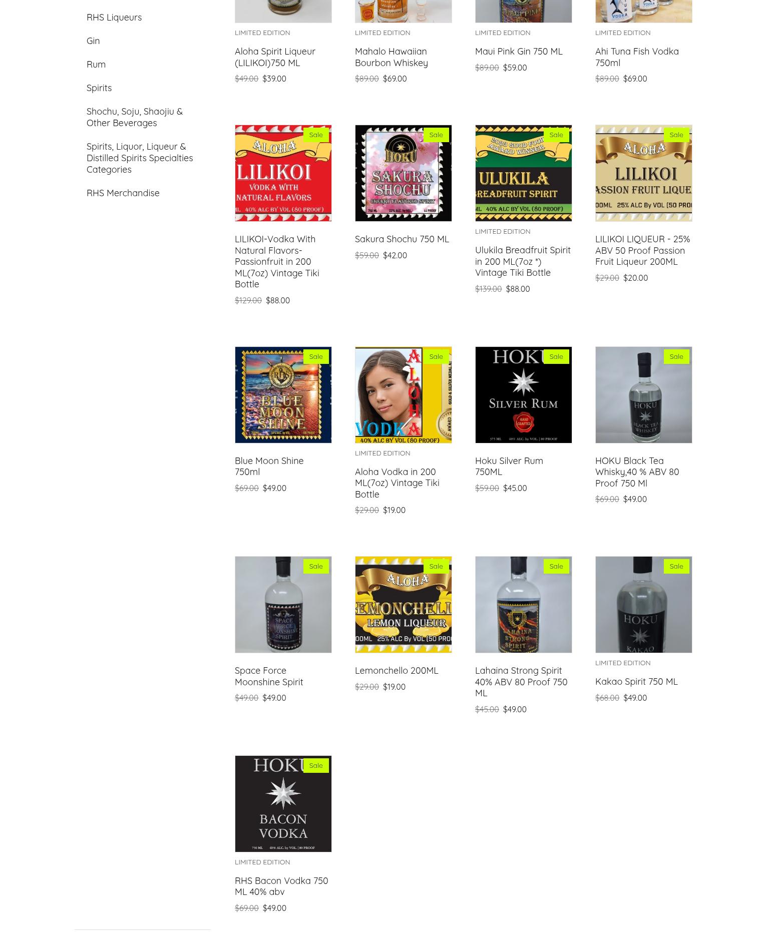 RHS Royal Hawaii Spirits Distillery Bar Restaurant Menu