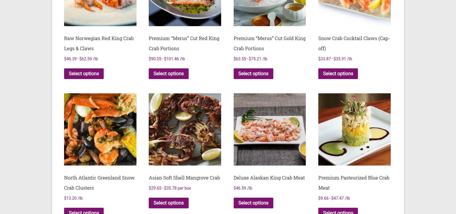 Seafood Connection Menu
