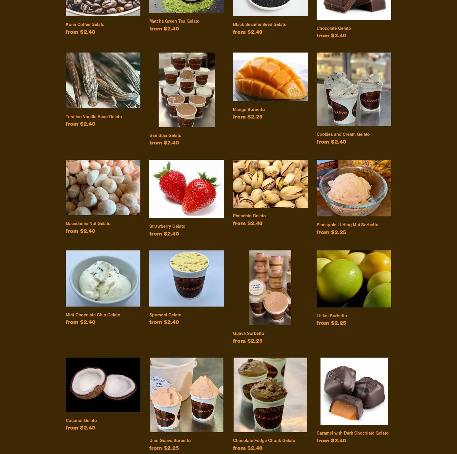 La Gelateria Hawaii Menu