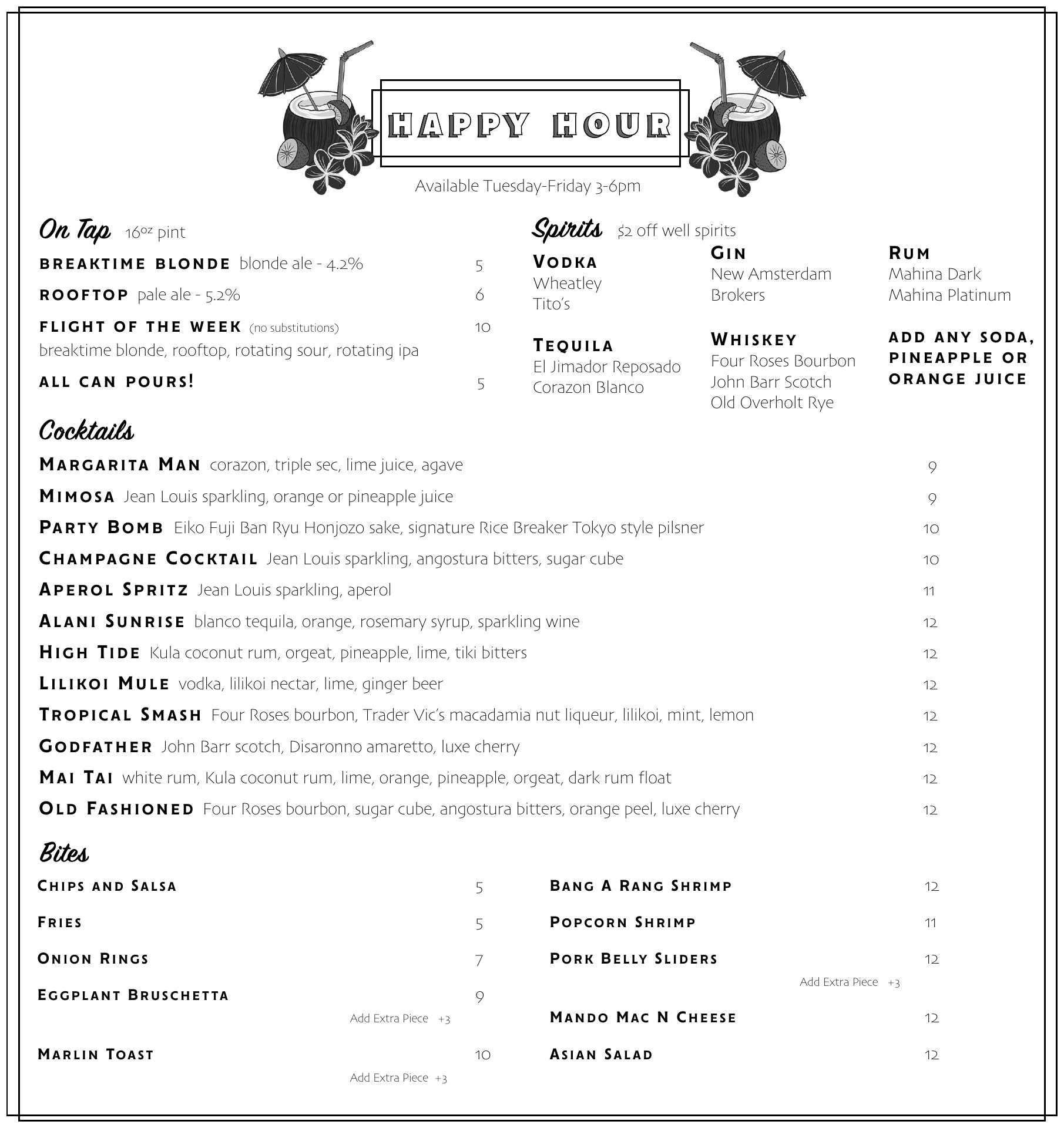 The Mezzanine at Hana Koa Menu