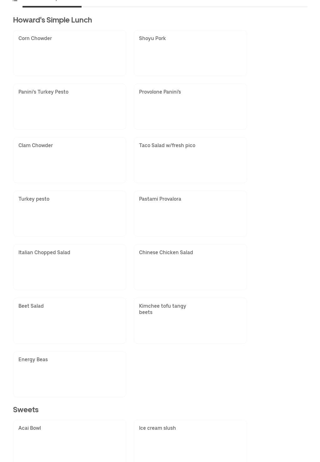 Howard's Hawaii Menu