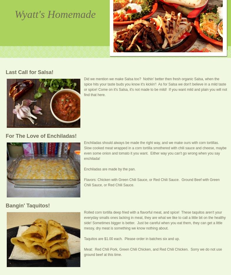 Wyatt's Homemade Menu