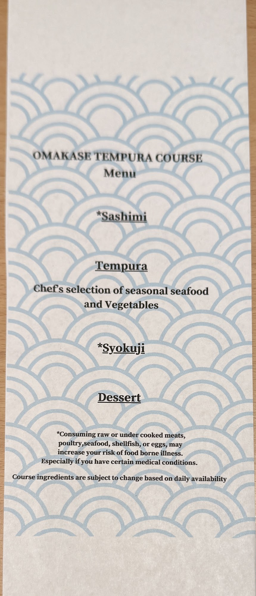 Tempura Ichika Menu