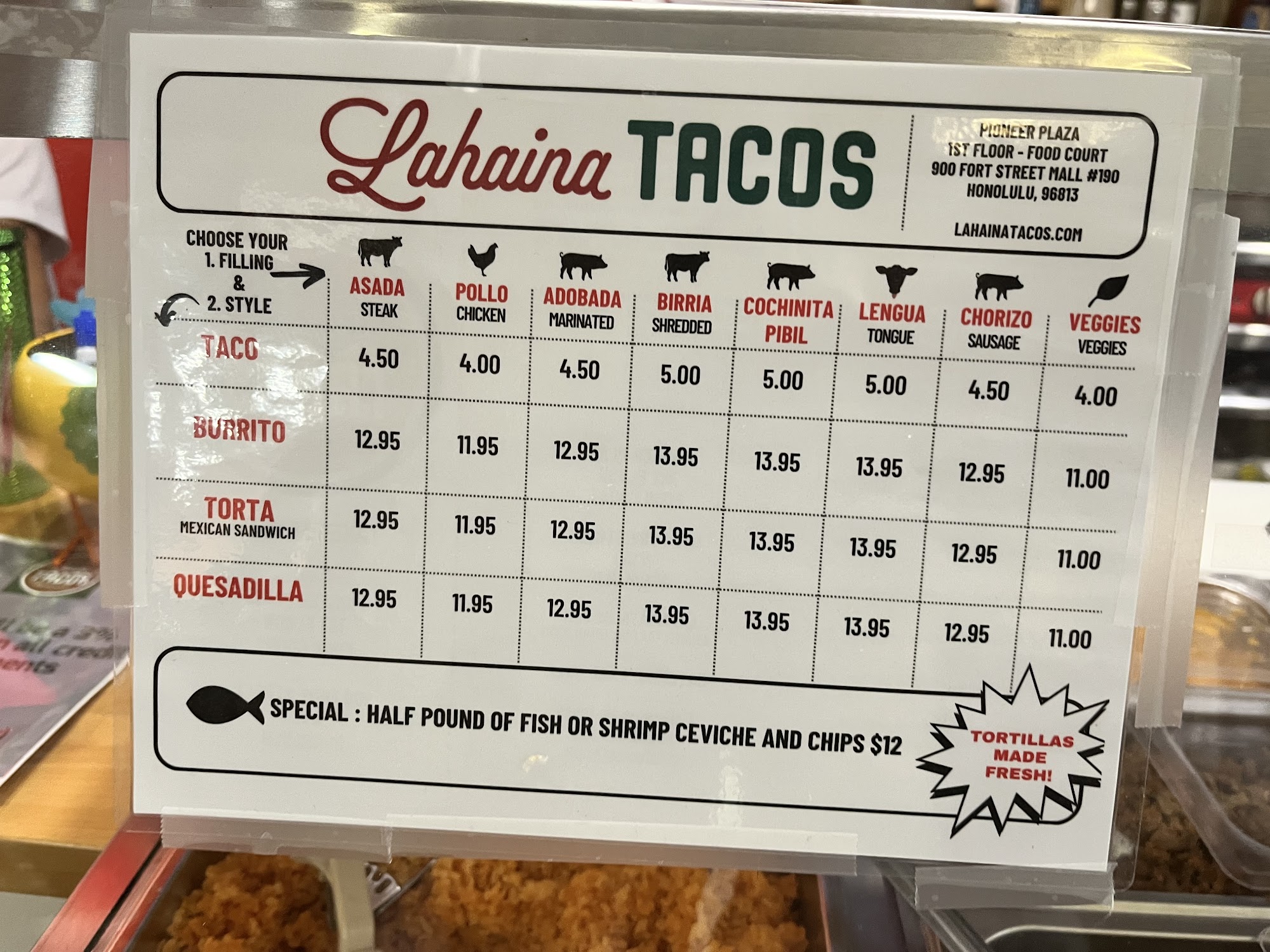 Lahaina Tacos Menu