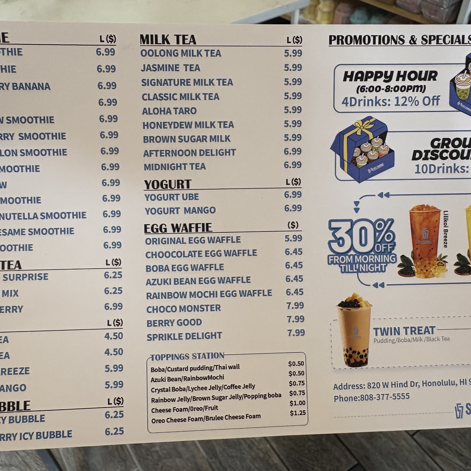 S7 Icy Bubble - Aina Haina (Bluewave Refreshment) Menu