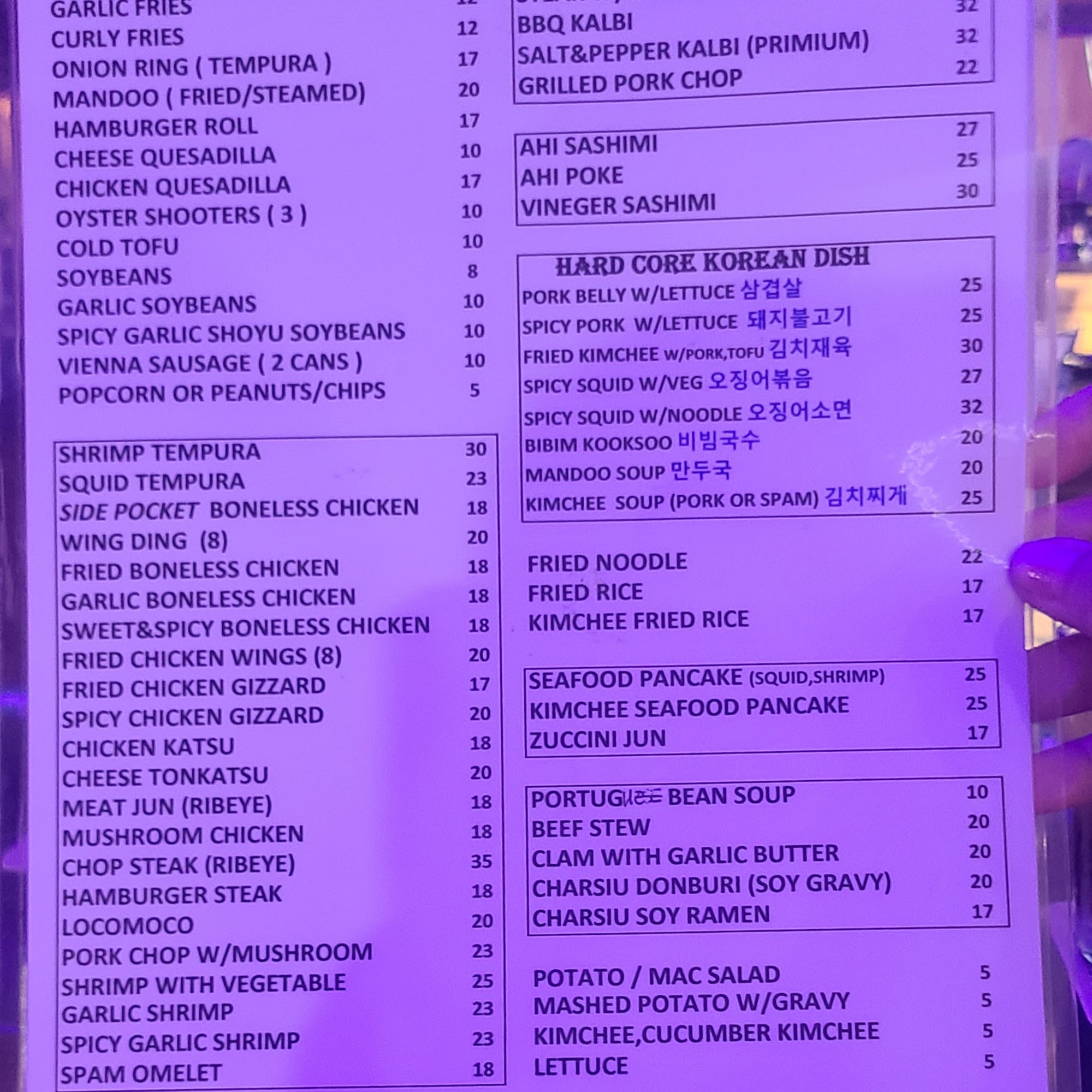 The Side Pocket Menu