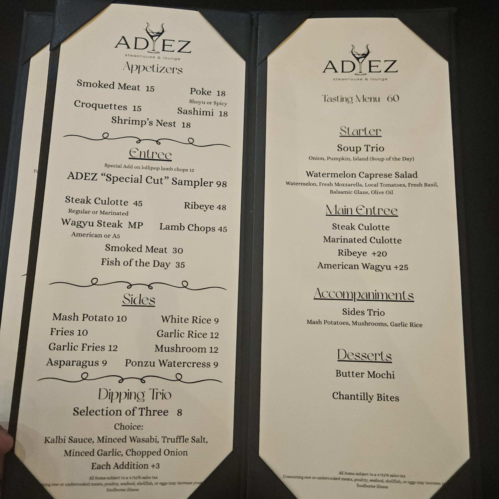 ADEZ Steakhouse & Lounge Menu