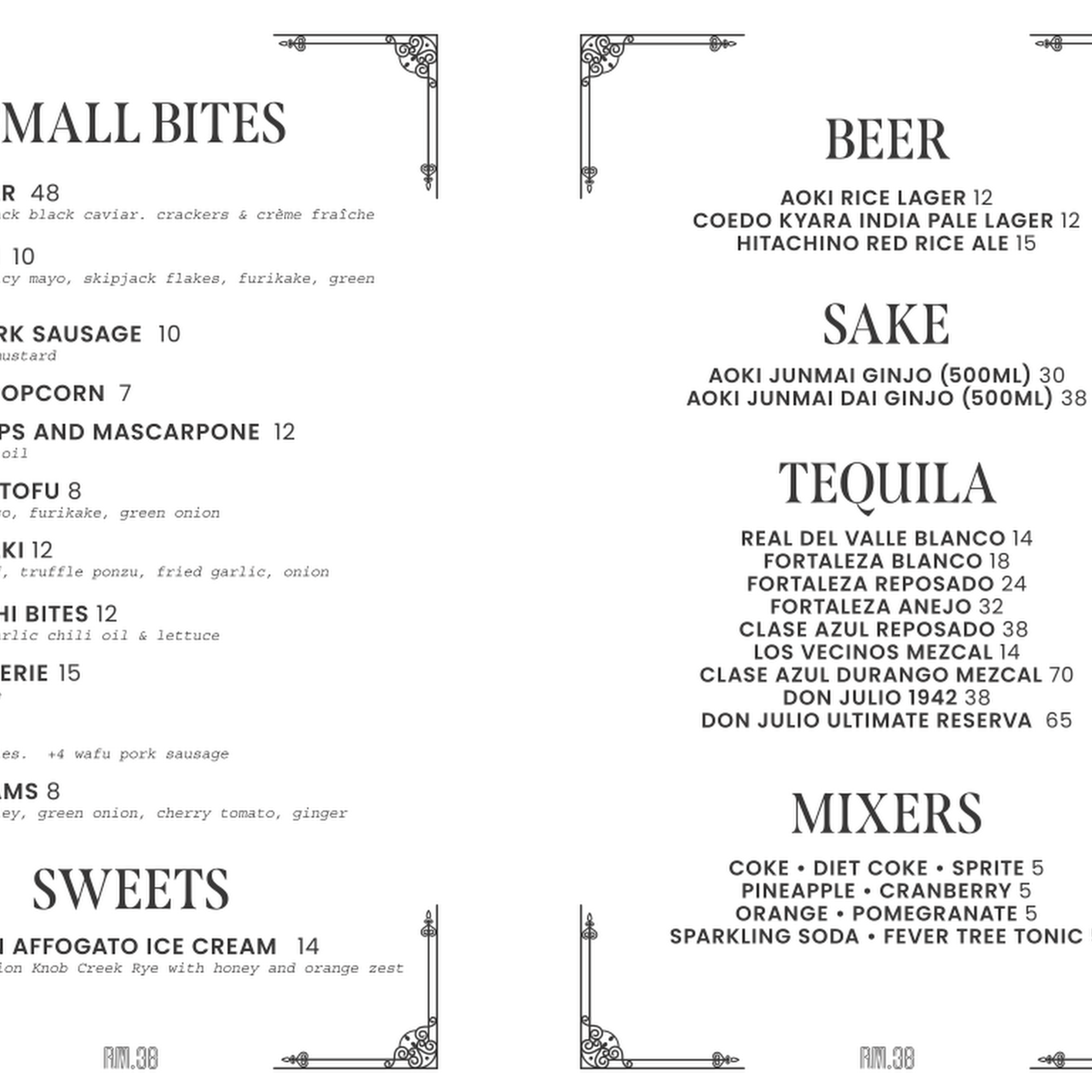 RM. 38 Menu