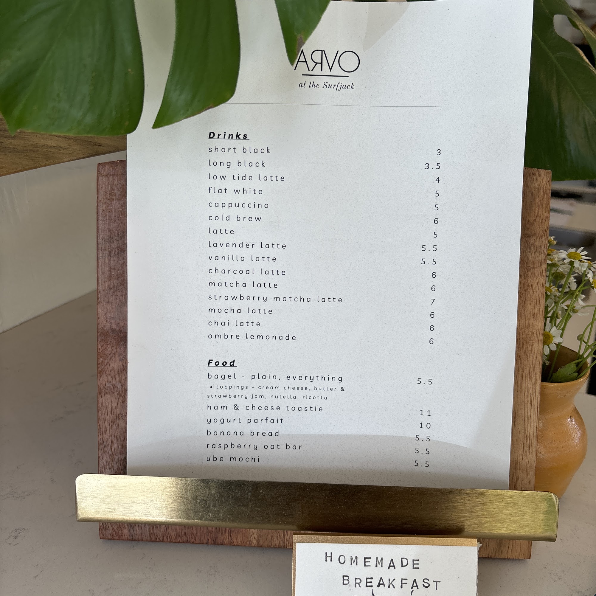 Arvo Cafe at Surfjack Menu