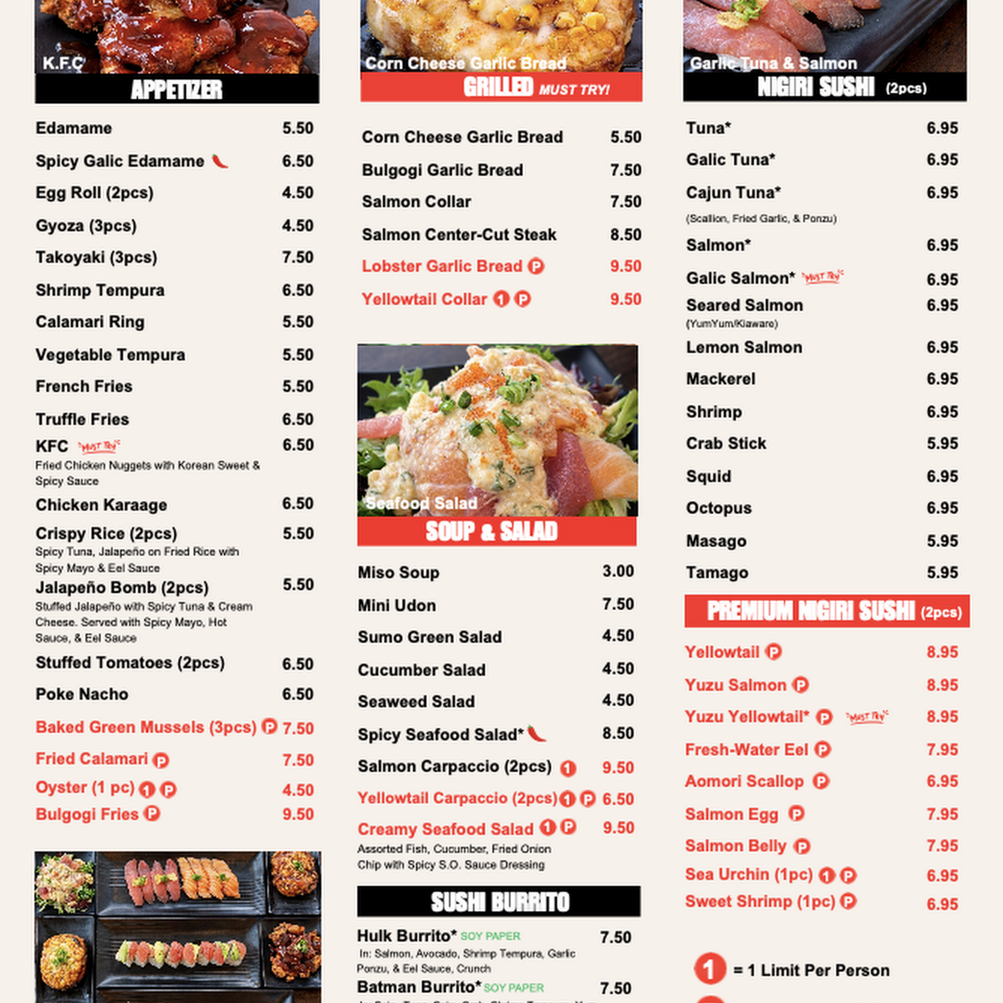 Sumo AYCE Sushi Menu