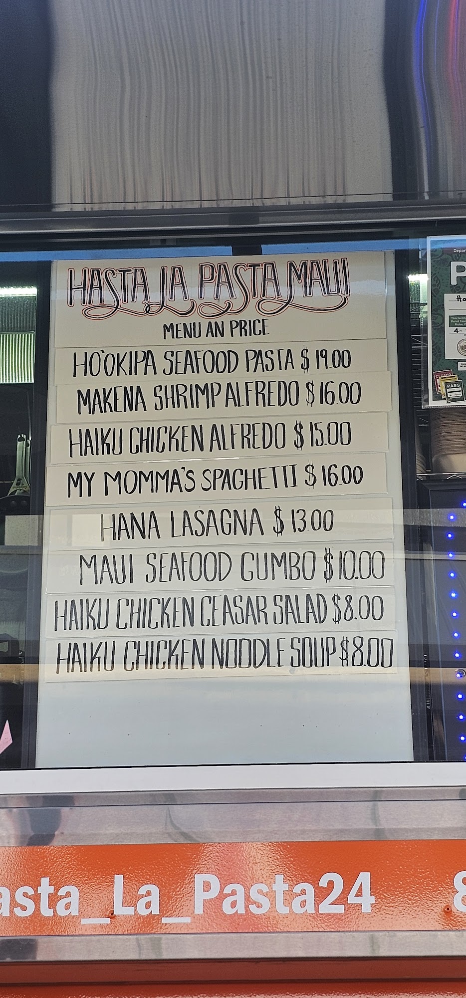 Hasta La Pasta Maui Menu