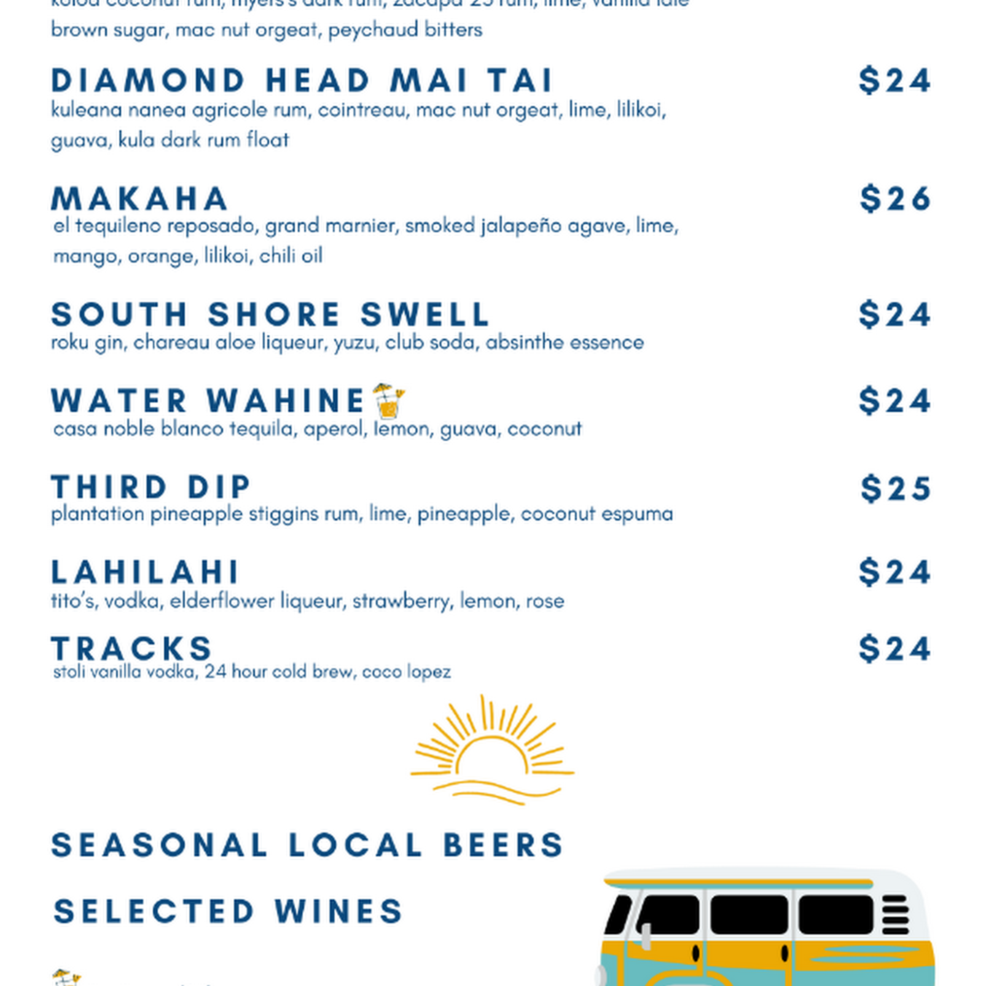 Dr. Mai Tai’s Menu