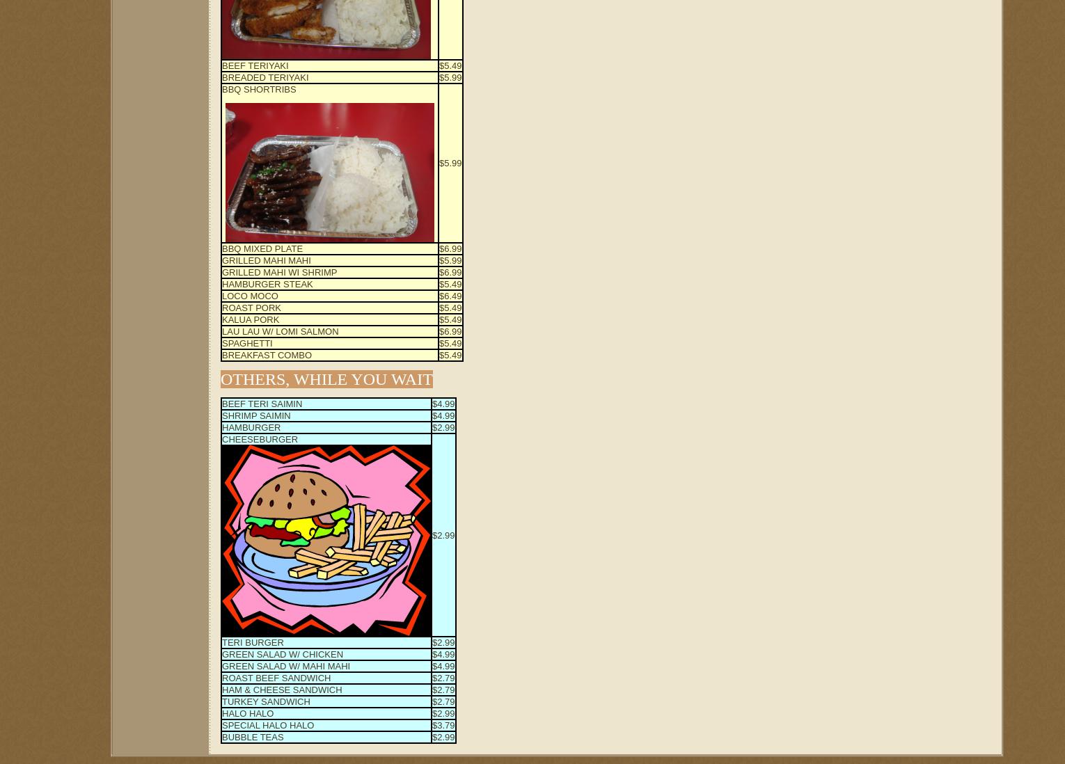 Philmart Oriental and Fast Foods Menu