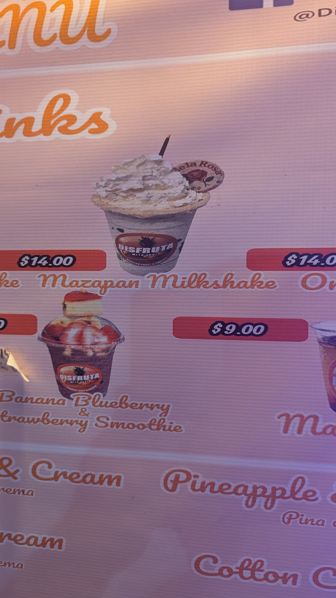 Disfruta With Fruit Menu