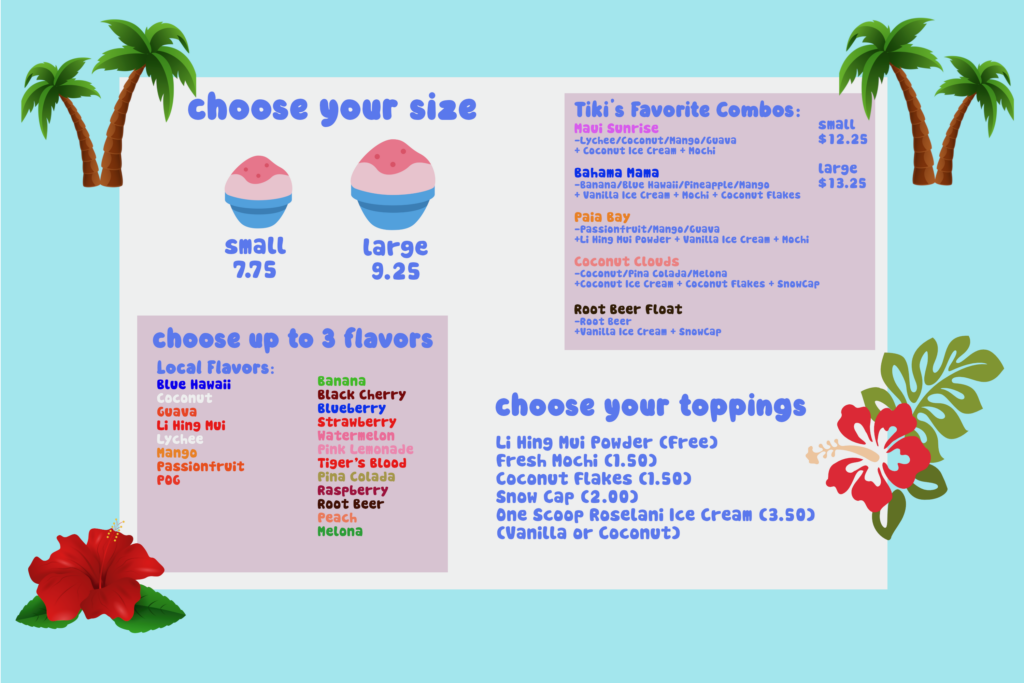 Tiki's Shave Ice Menu