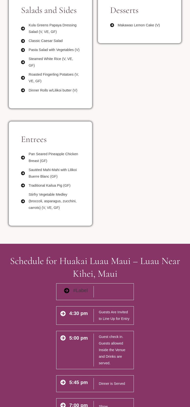 Huaka'i Luau- Journey Through Polynesia Menu