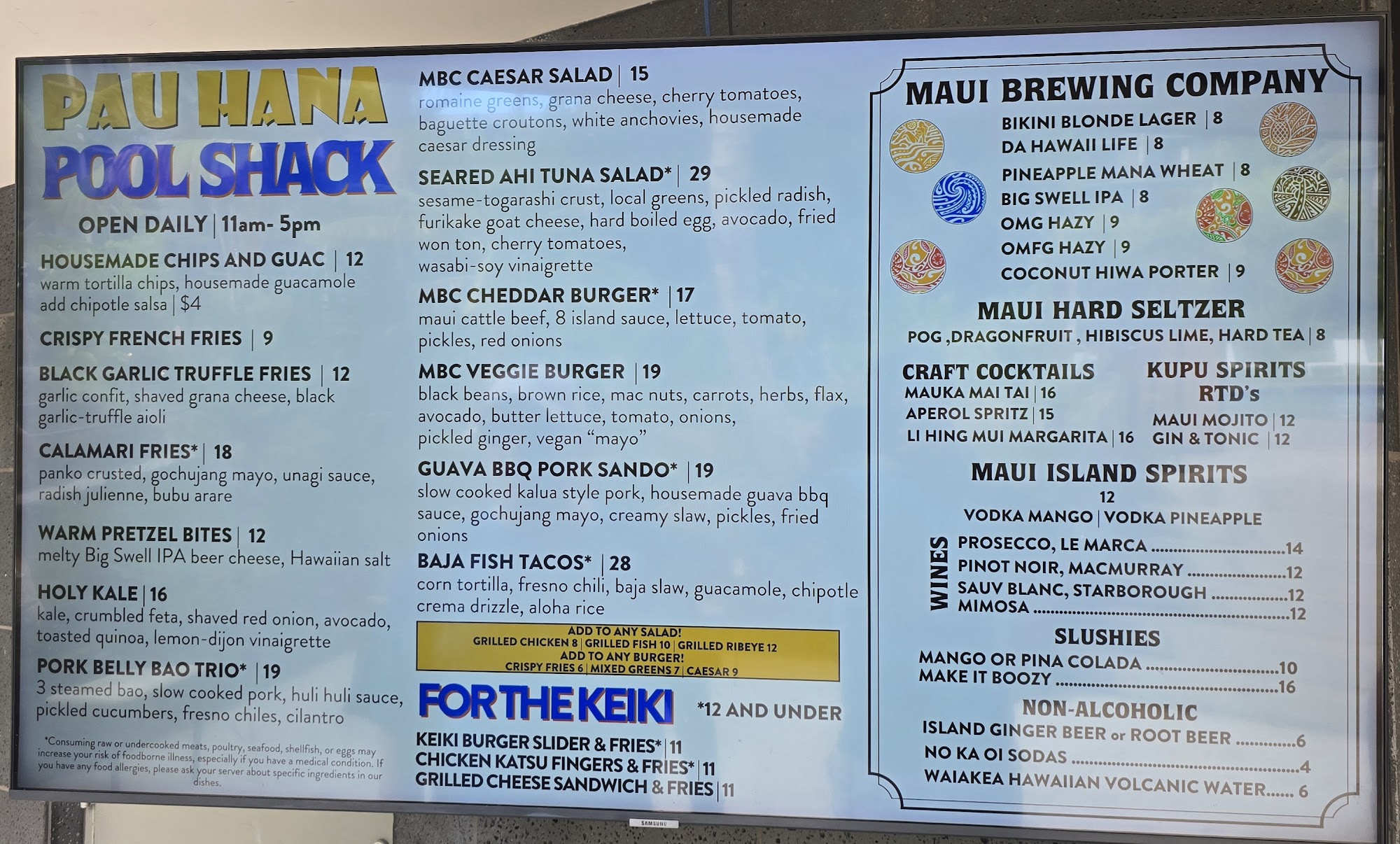 Pau Hana Pool Shack Menu