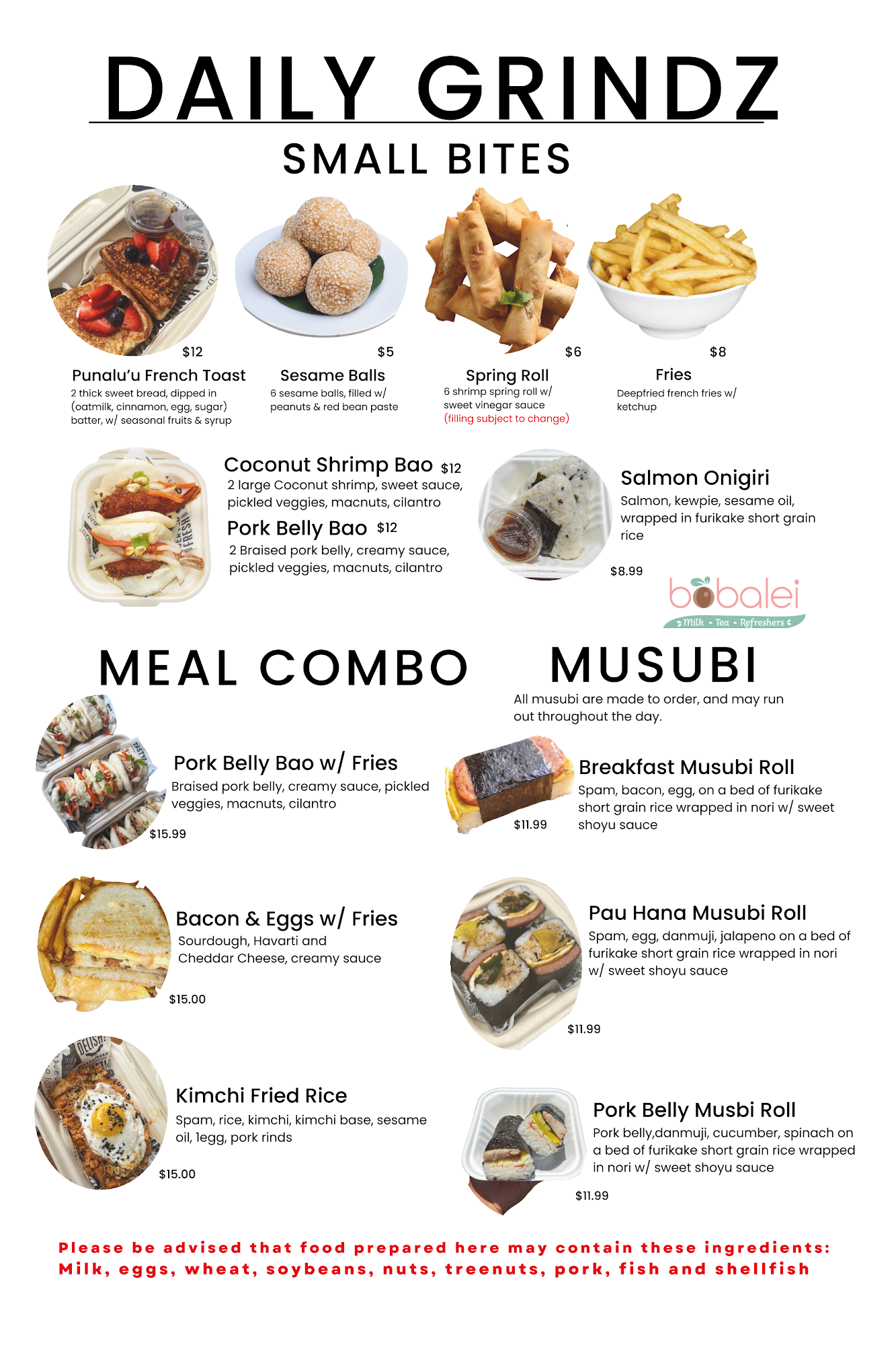 Bobalei Menu
