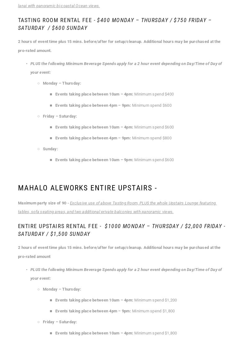 Mahalo Aleworks Menu