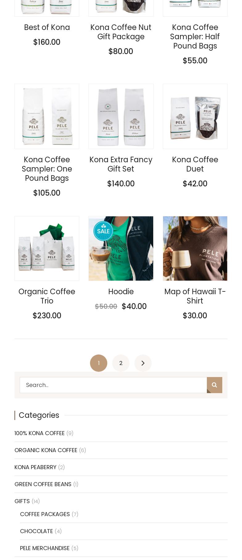 Pele Plantations: 100% Organic Kona Coffee Menu