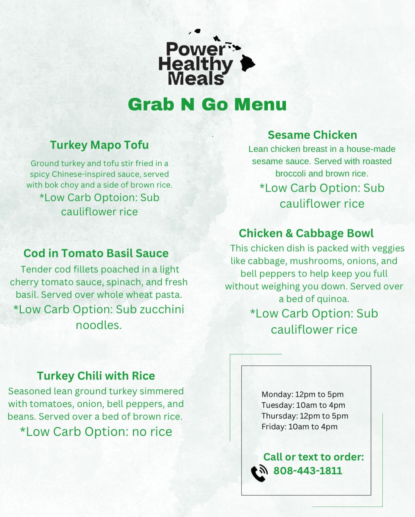 Power Healthy Meals Menu