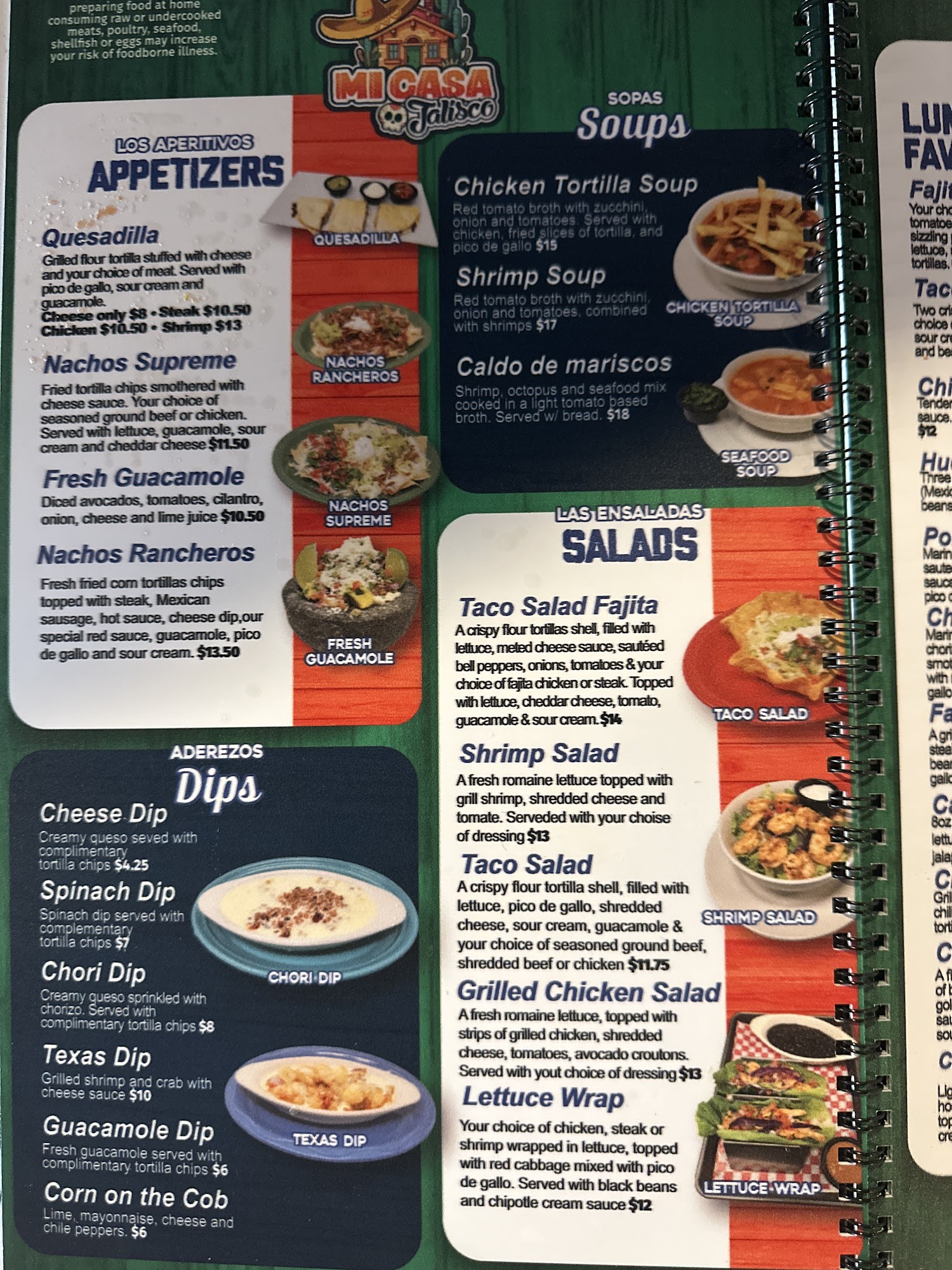 Mi Casa Jalisco Menu