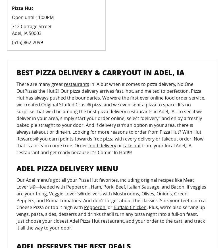 Pizza Hut Menu