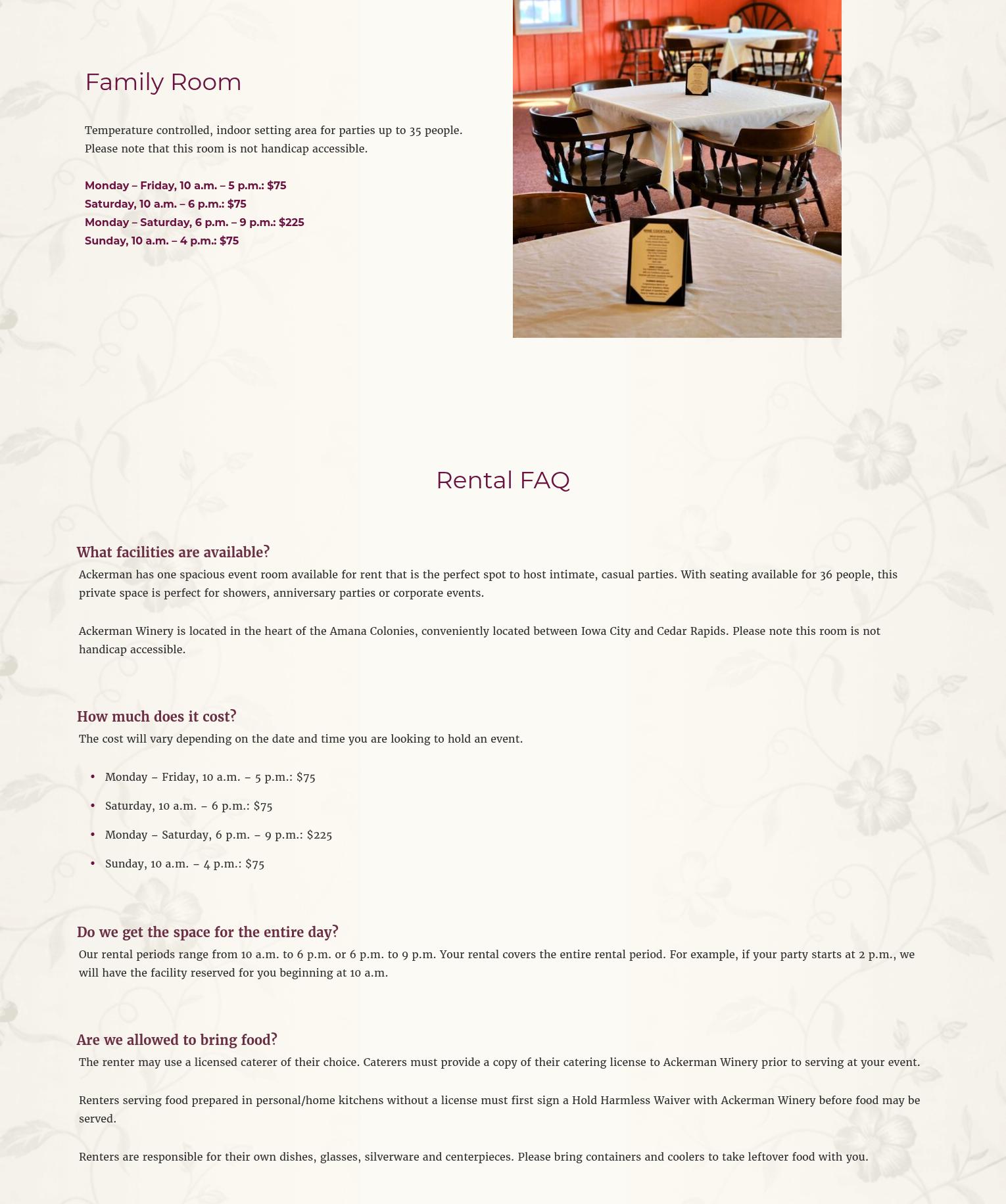 Ackerman Winery Menu