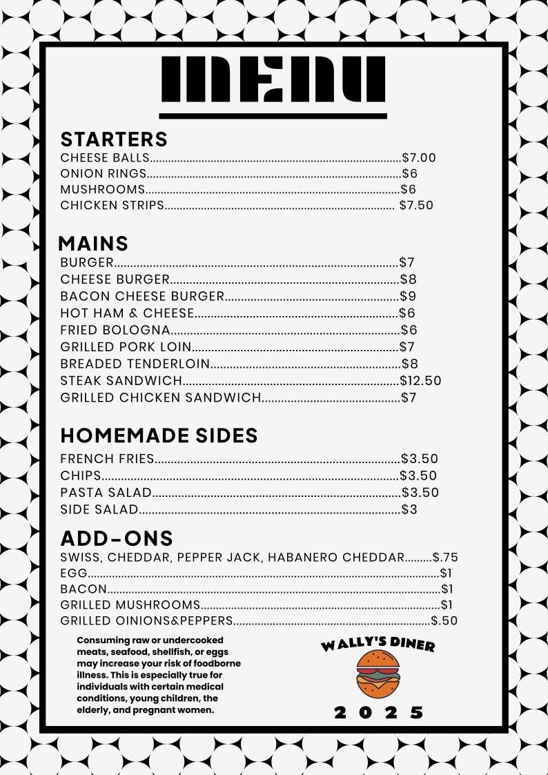 Wally’s Diner Menu