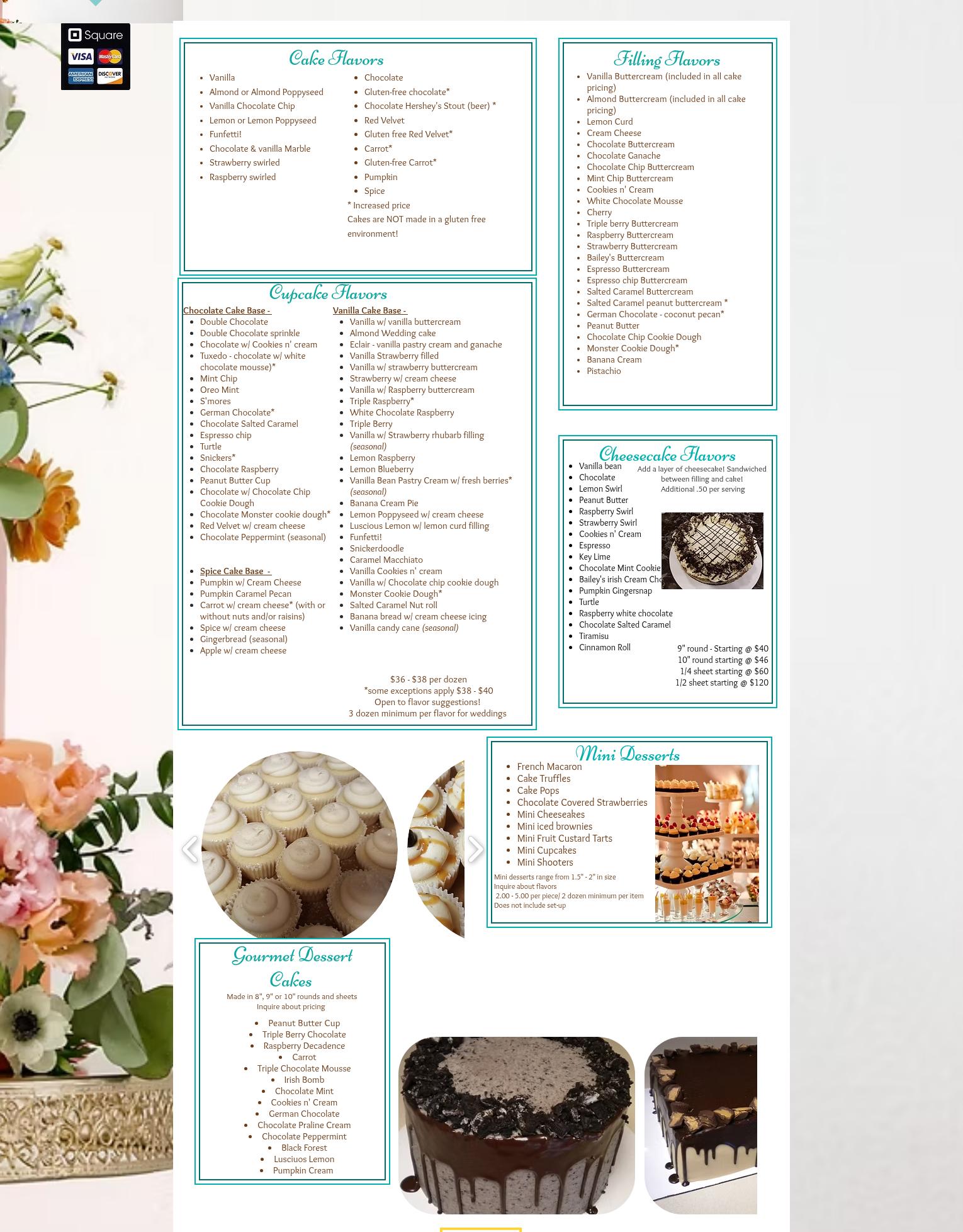 Dawn's Couture Cakes Menu
