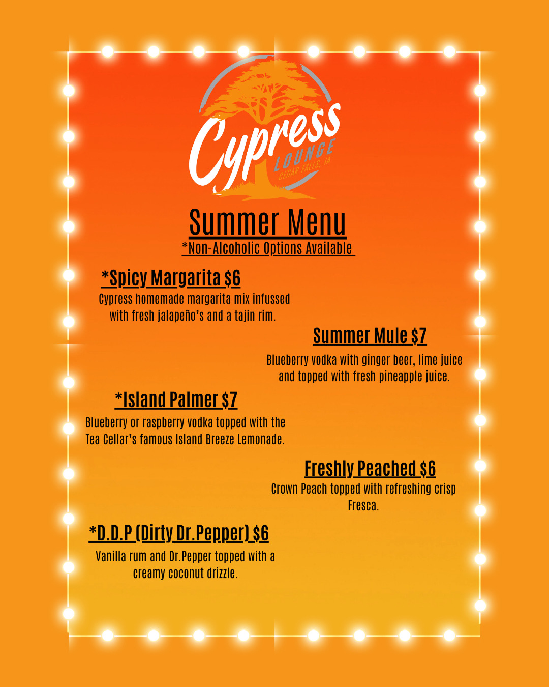 Cypress Lounge Menu
