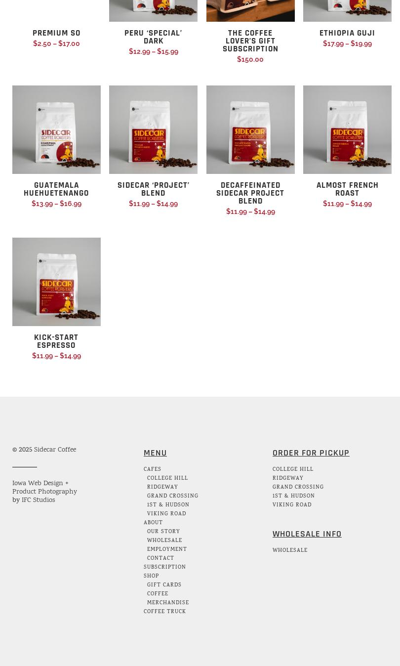 Sidecar Coffee Shop Menu