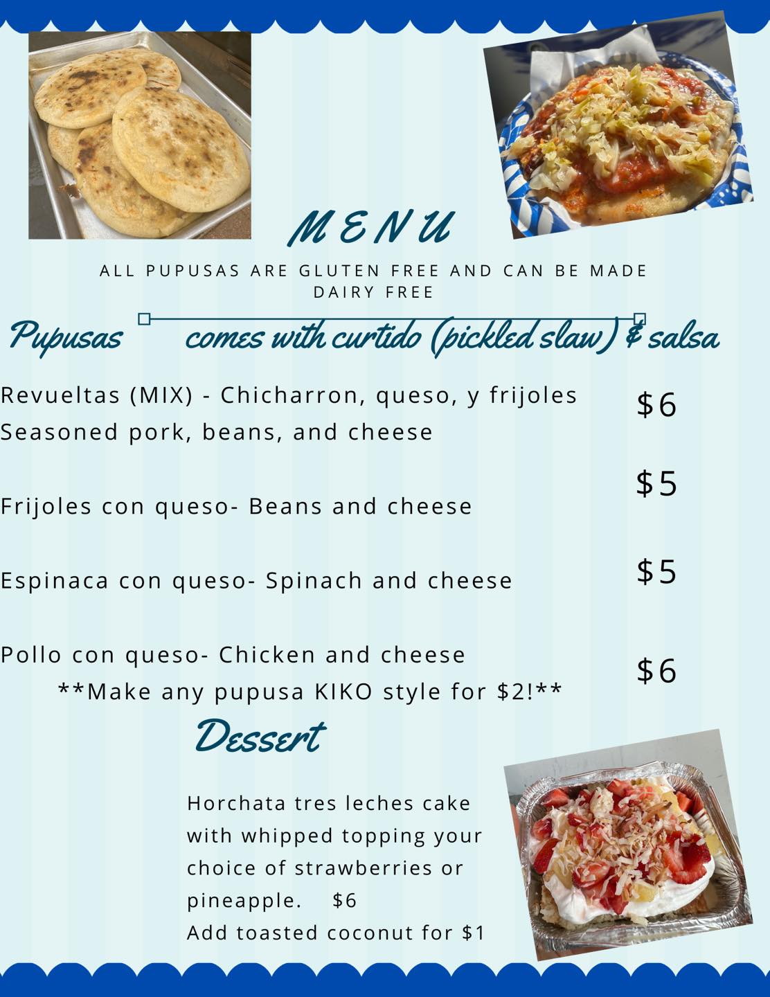 Los Ortegas Pupuseria Menu