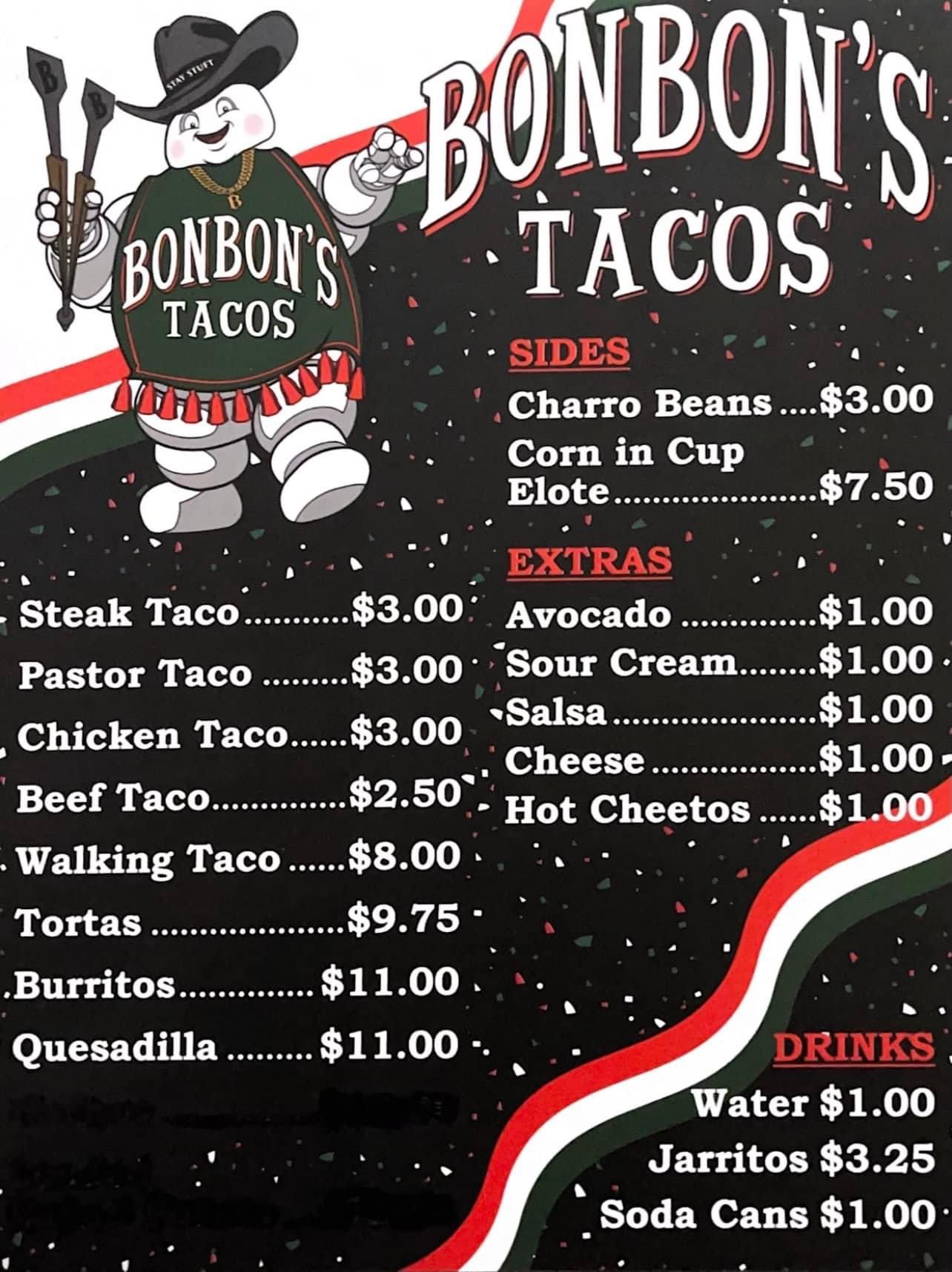 Bonbon's tacos Menu