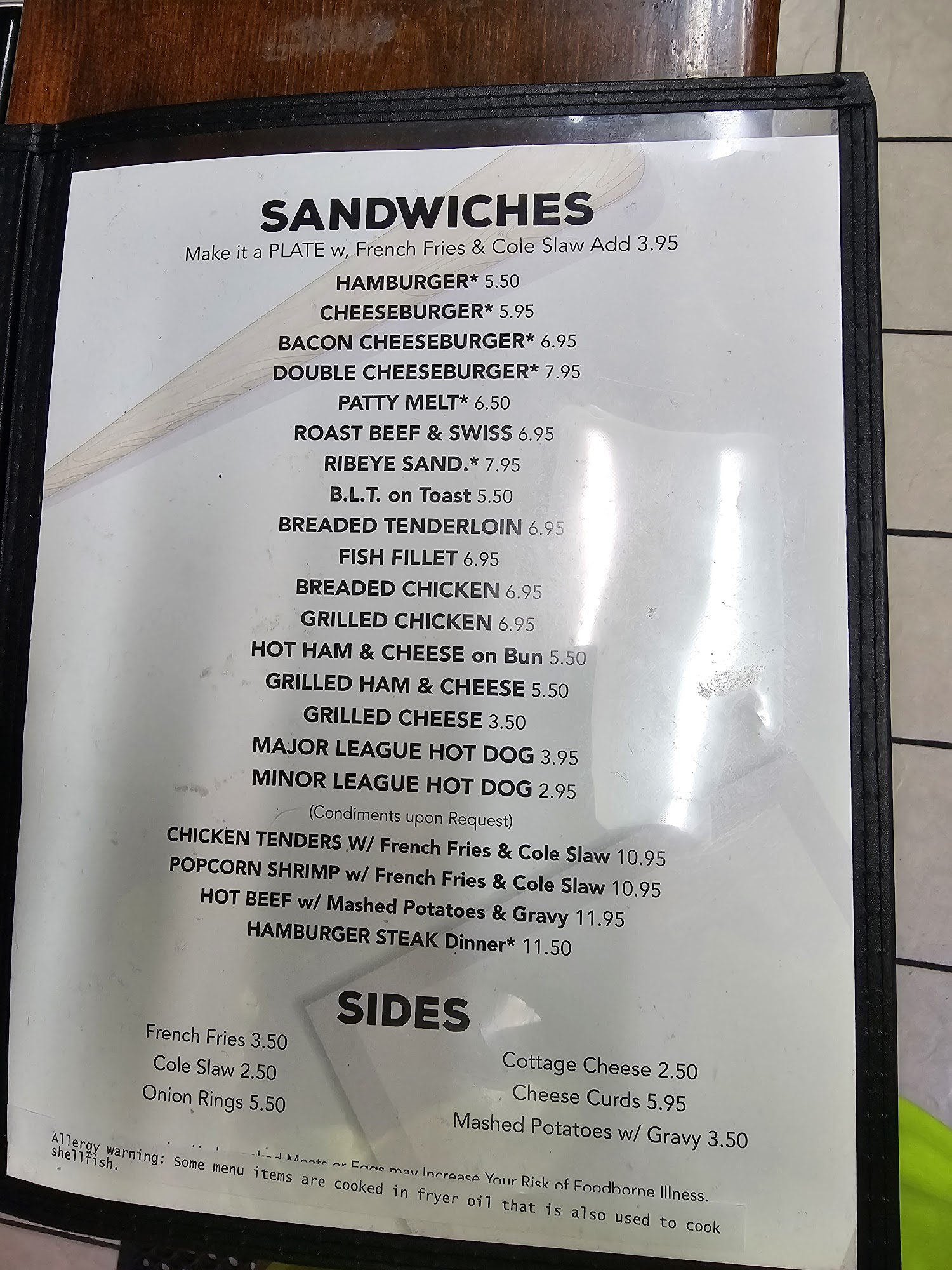 Home Plate Diner Menu