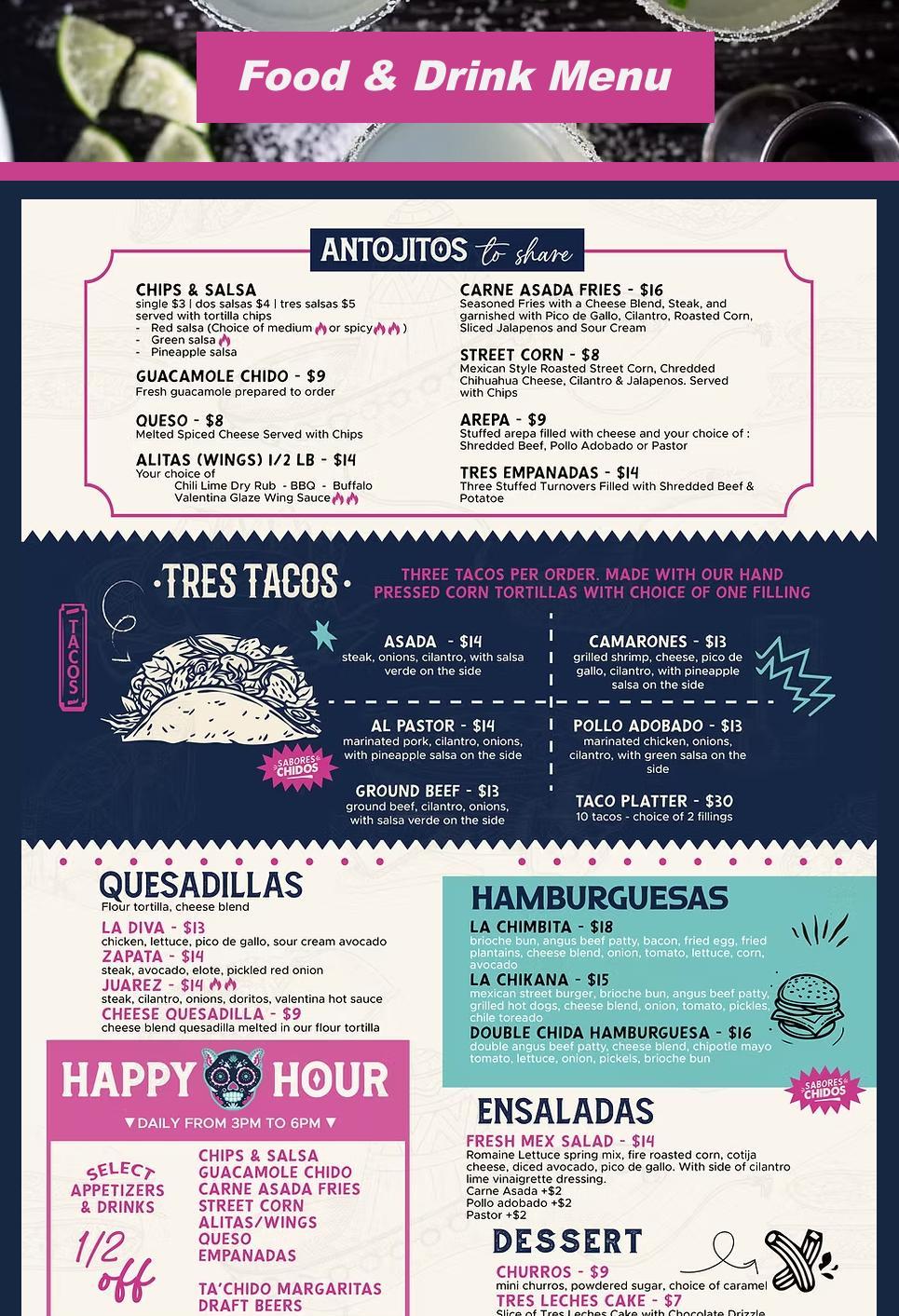 Ta'Chido Cantina Menu