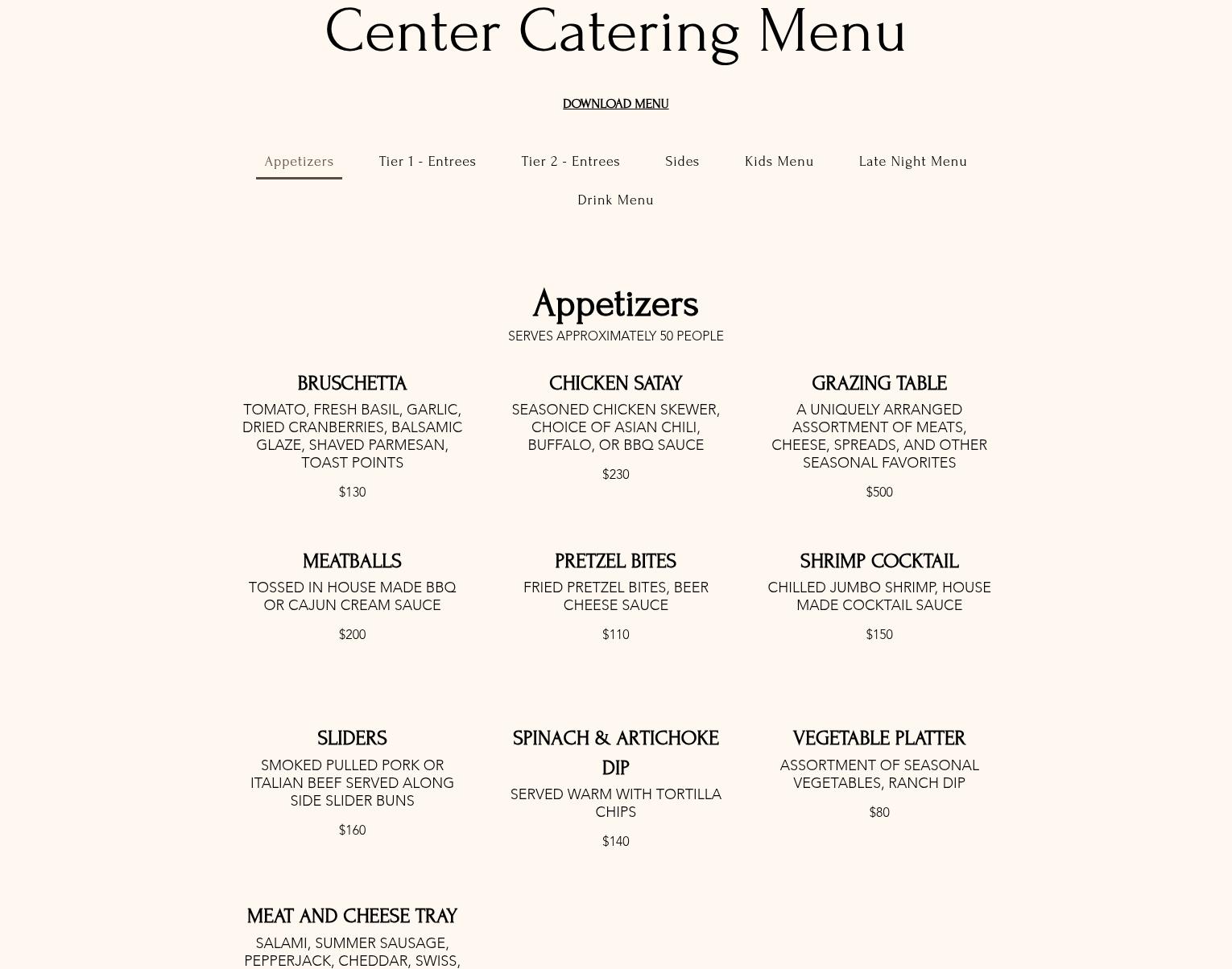 7 Hills Ballroom Menu
