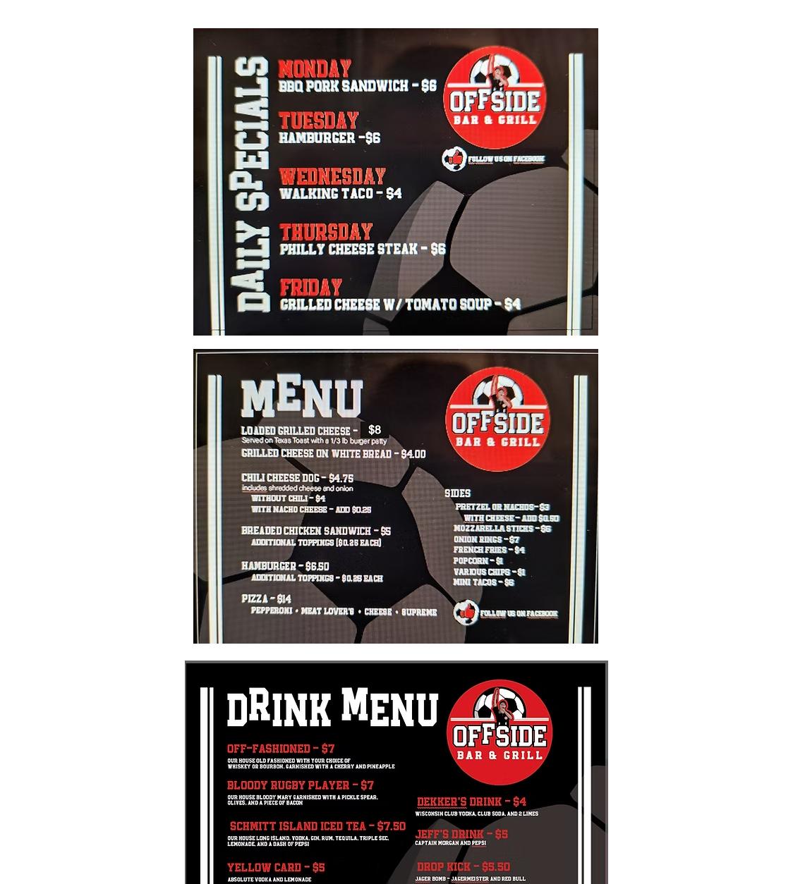 Offside Bar and Grill Menu
