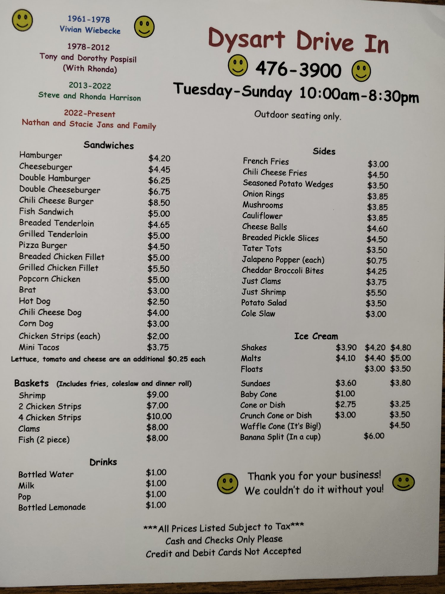 Dysart Drive In Menu