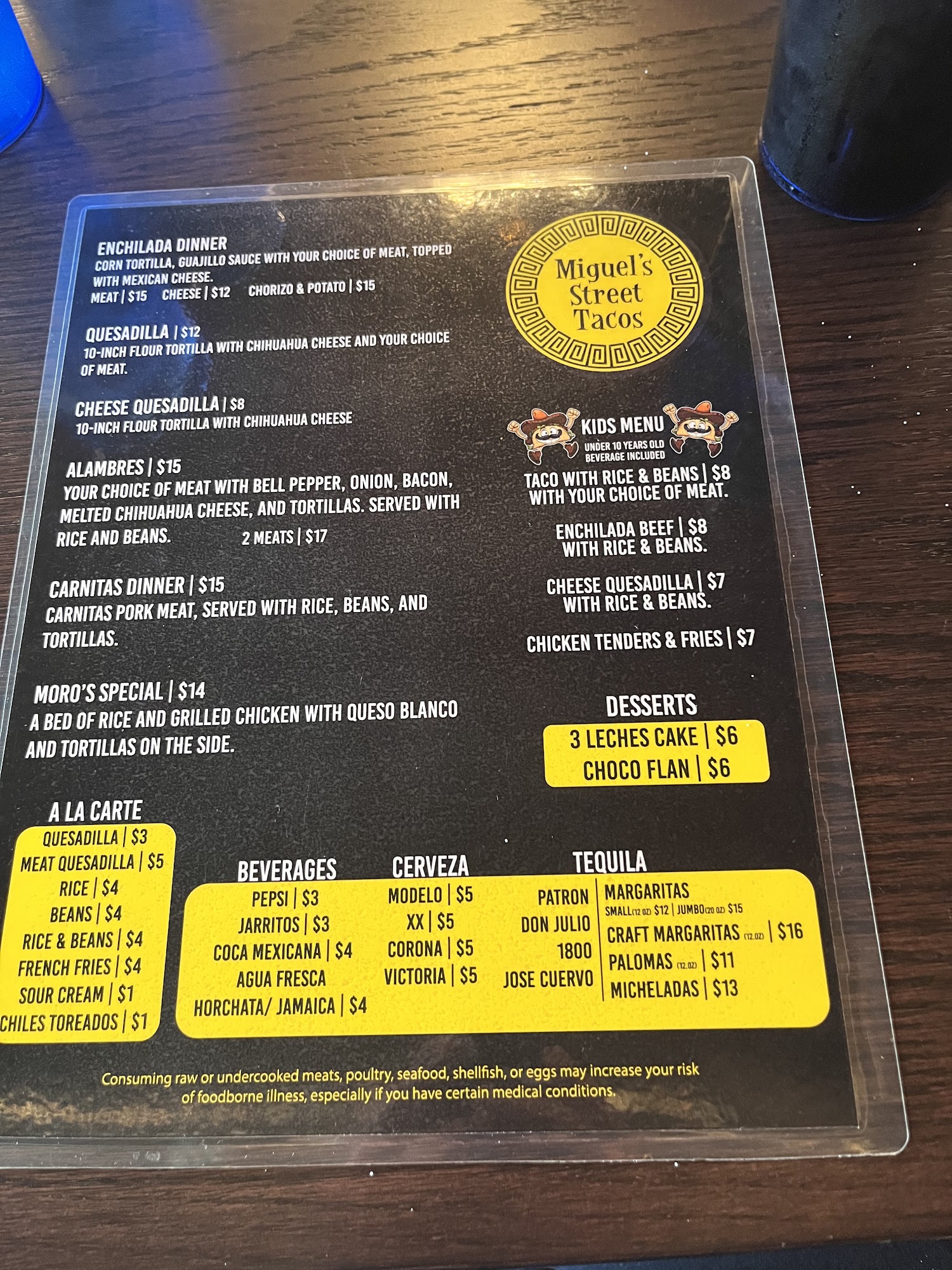 Miguel's Street Tacos Menu