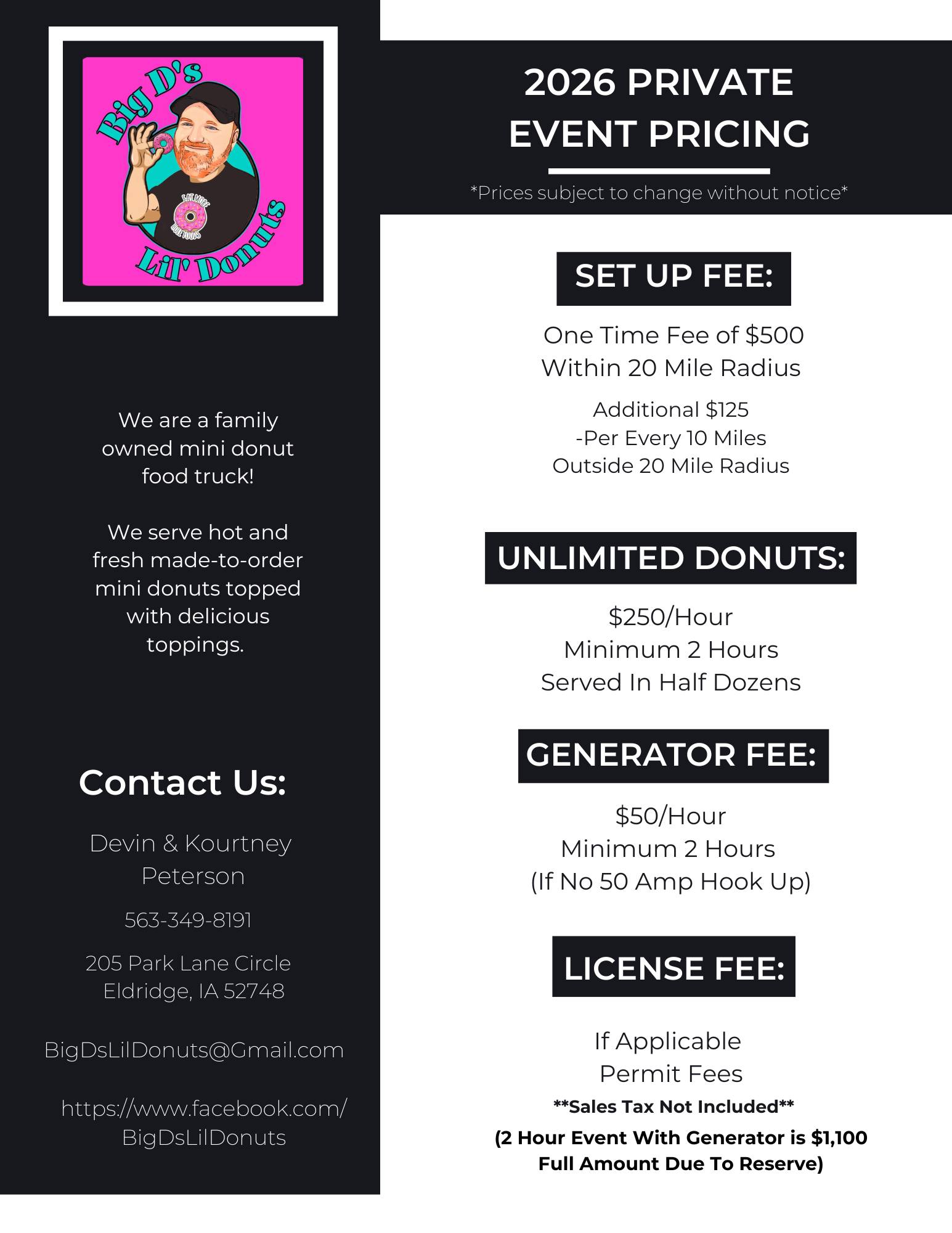 Big D's Lil' Donuts Menu