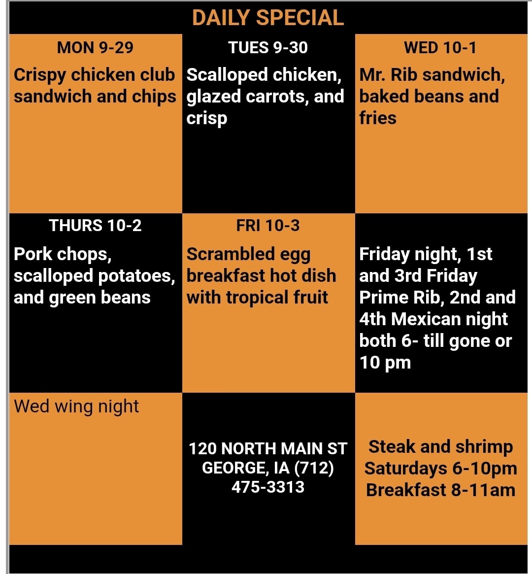 Last Call Saloon Menu