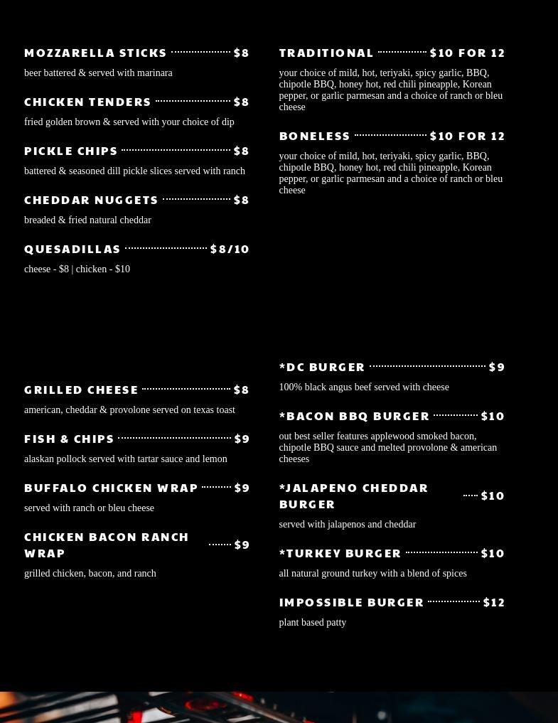 DC's Sports Bar Menu