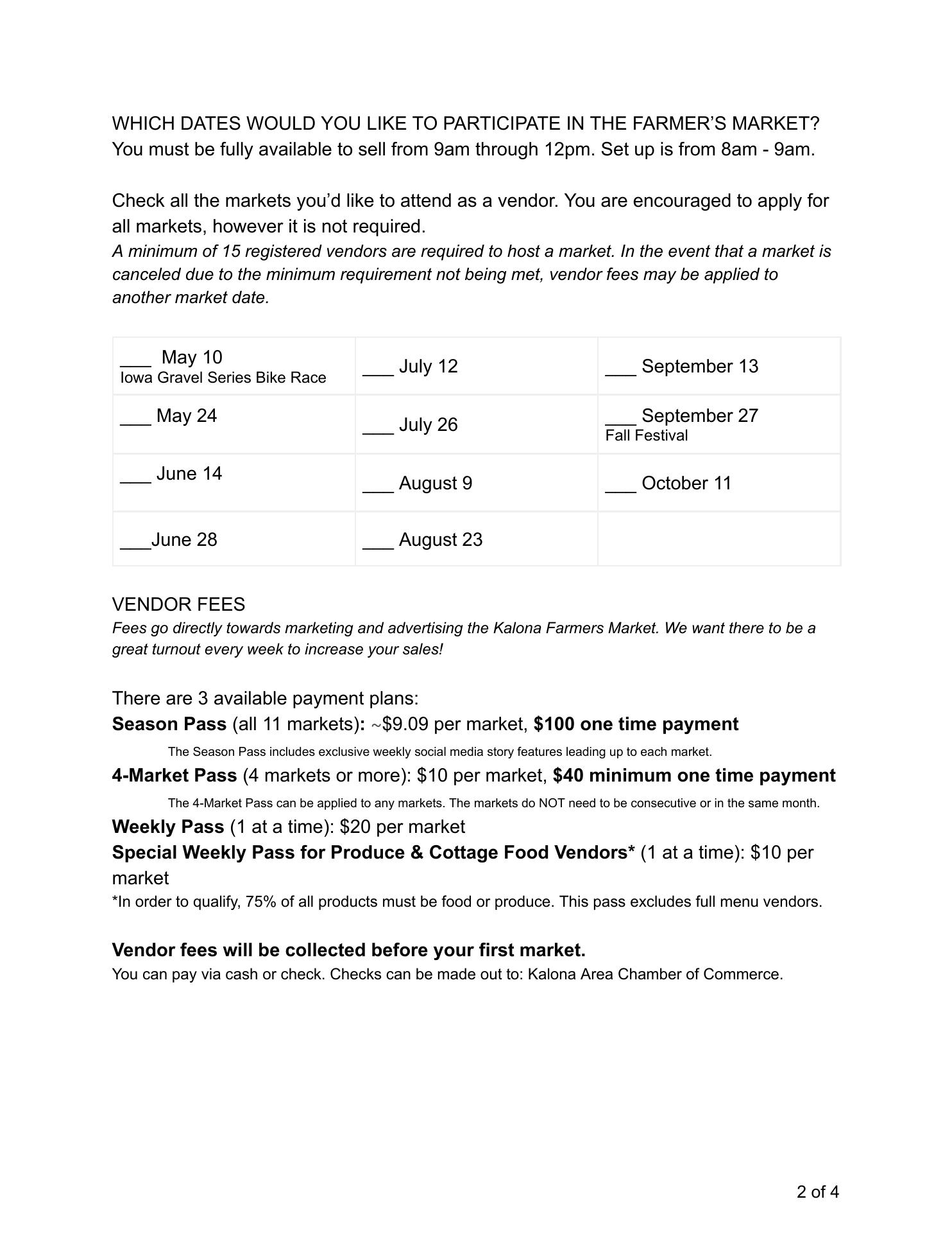 Kalona Farmers Market Menu