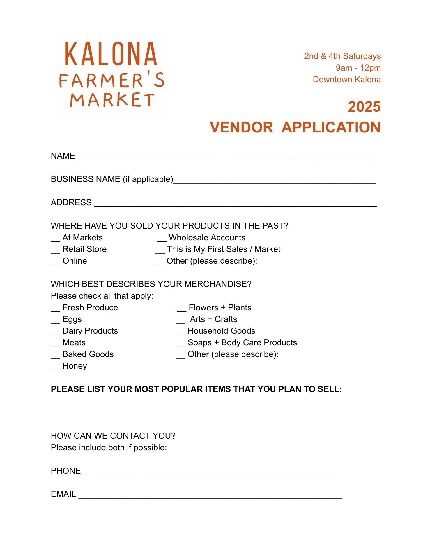 Kalona Farmers Market Menu