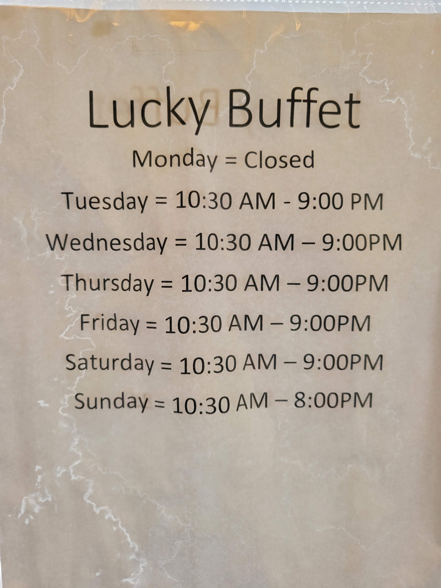 Lucky Buffet Menu