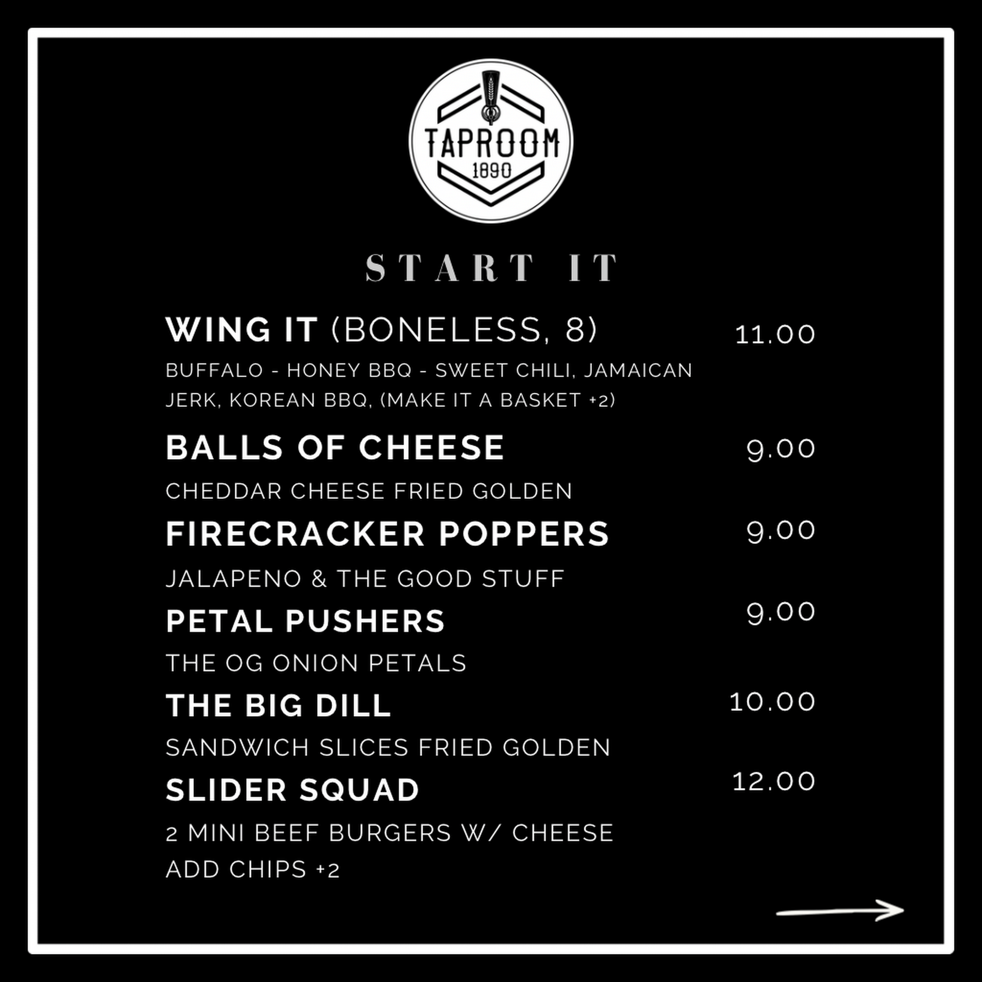 Taproom 1890 Menu