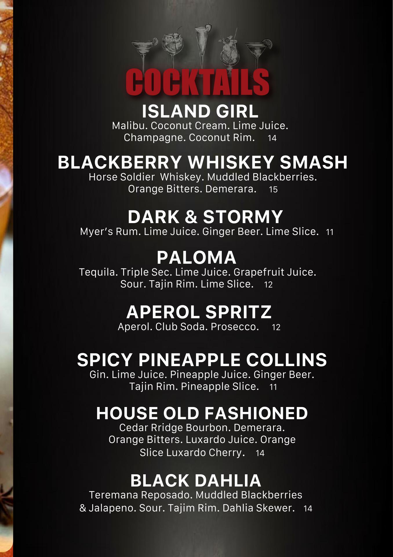 BarTini's, Marion Menu