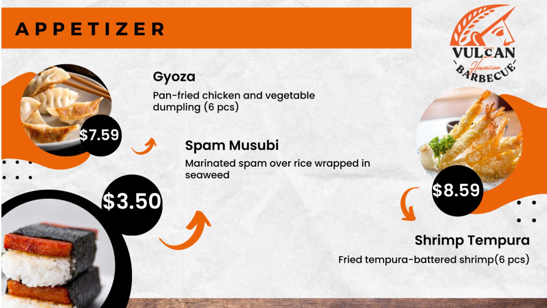 Vulcan Hawaiian Barbecue Menu